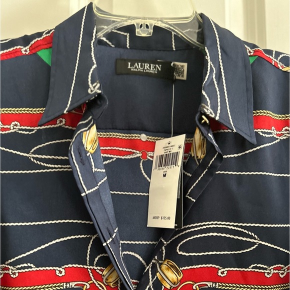 Lauren Ralph Lauren Multi Print Nautical Motif Twill Shirt Size M - Picture 5 of 12